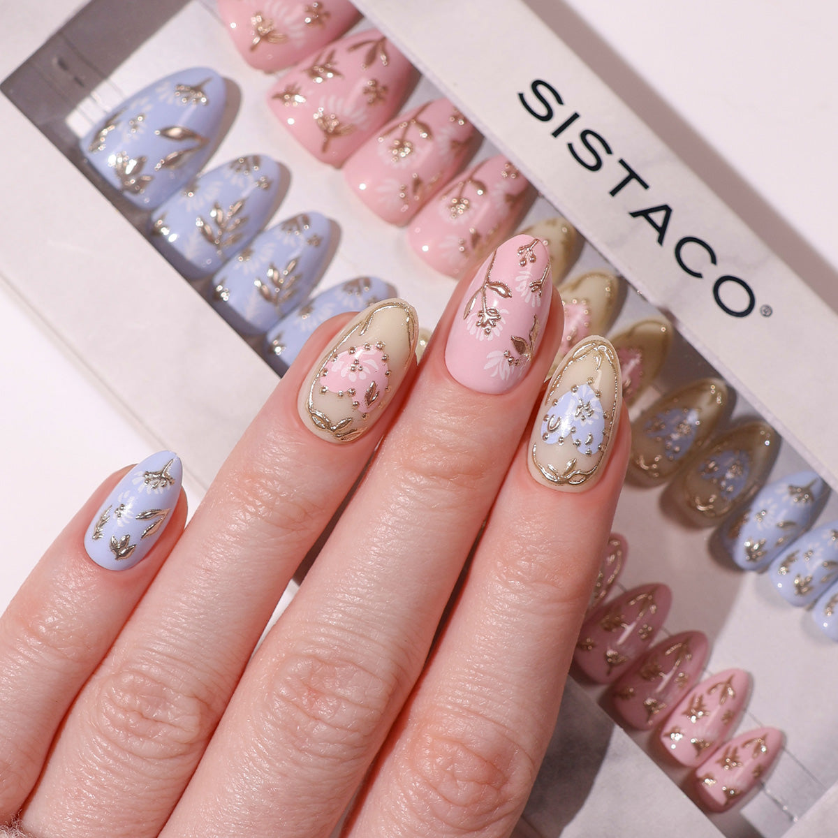 Champagne Lace - Almond Sustainable Nails